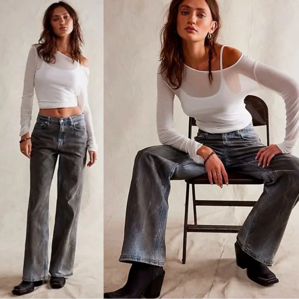 Free People Tinsley Baggy High Rise Jeans 90s Grunge Dirty Wash NWT 27 Short - Image 2