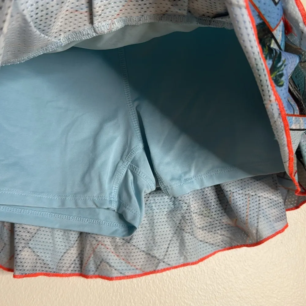 Lucky in Love Blue Bubble Mini Skort Ruffled tiers gold tennis size medium - Image 4