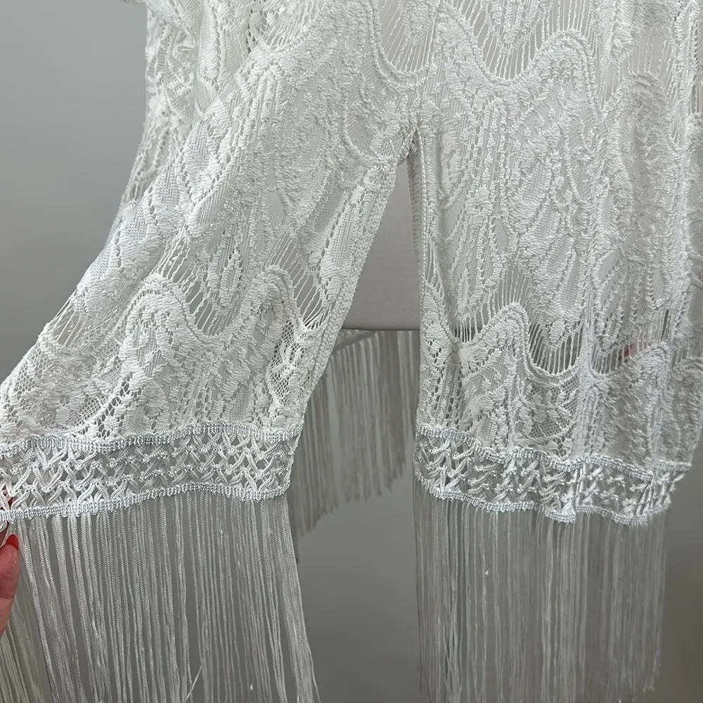 Victorias Secret Swimsuit V Neck Swim Cover Up White Crochet Fringe Hem XS/S - Image 5