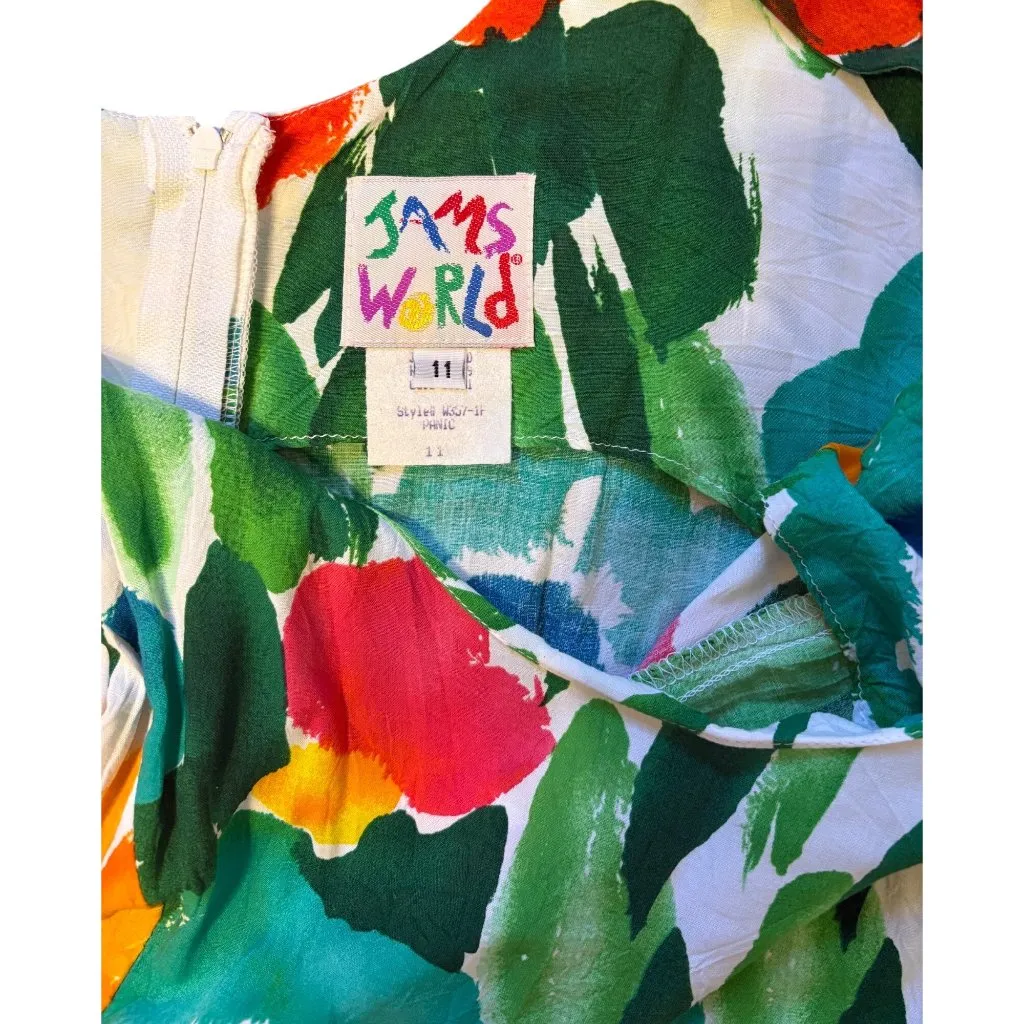 Jams World L 11 Dress Panic Sundress Hawaiian Sleeveless Pockets Floral Green - Image 7