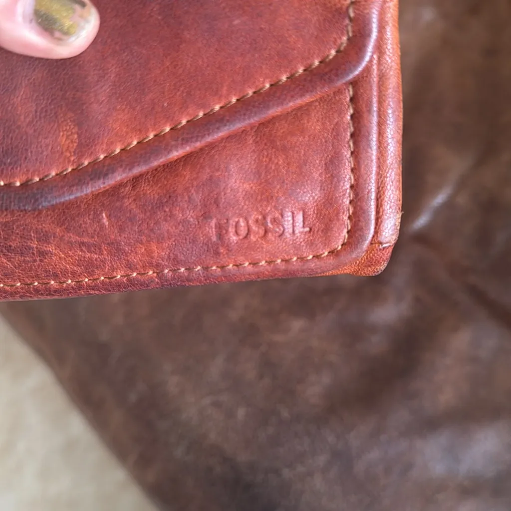 Fossil  Cognac Leather Zip Wallet - Image 8