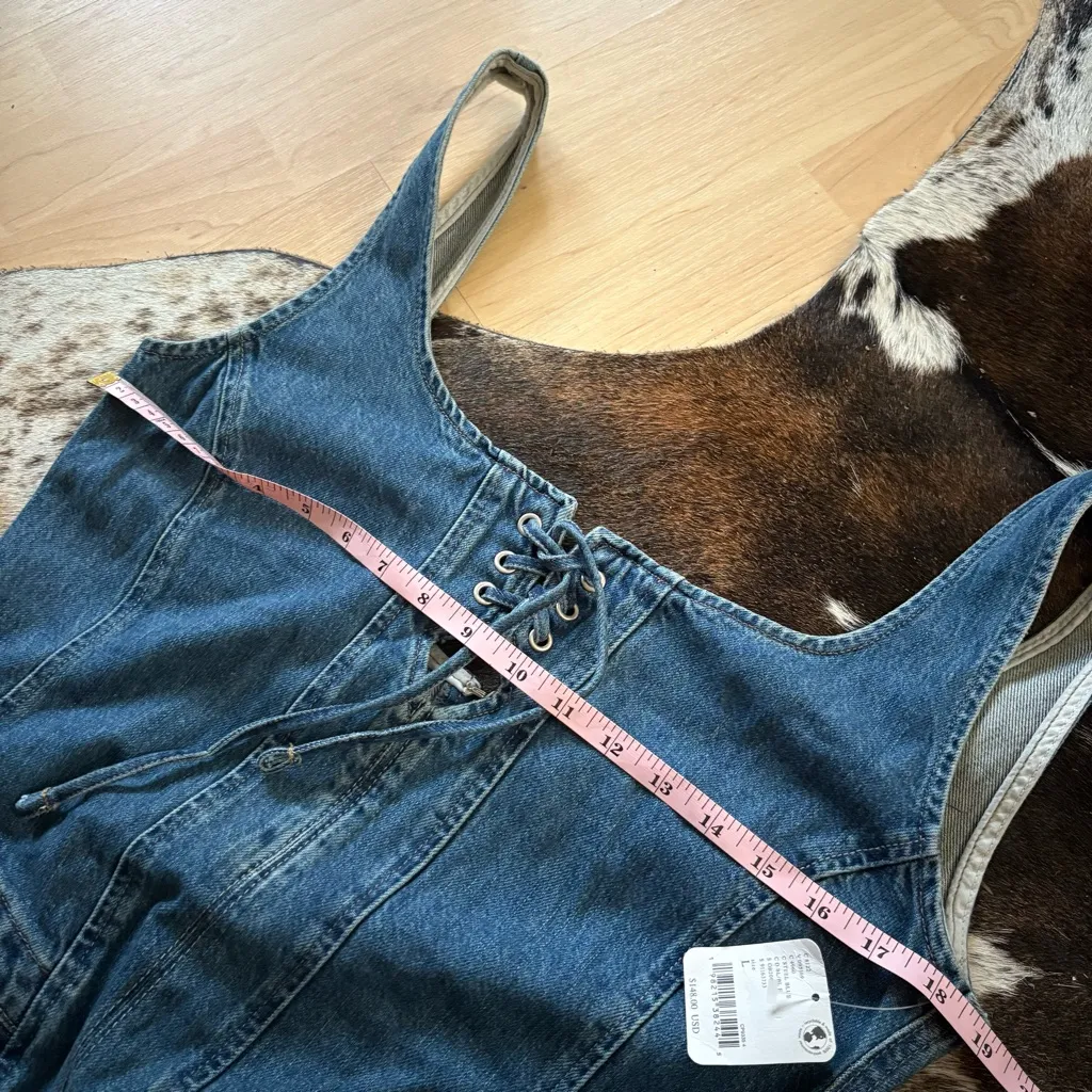 FREE PEOPLE WE THE FREE Denim Amina Wide-Leg One-Piece Jumpsuit Size Large NWT - Image 8