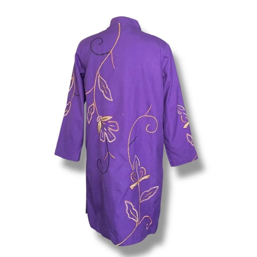 Vintage Indigo Moon Purple Embroidered Mandarin Collar Lightweight Floral Coat Size M - Image 5