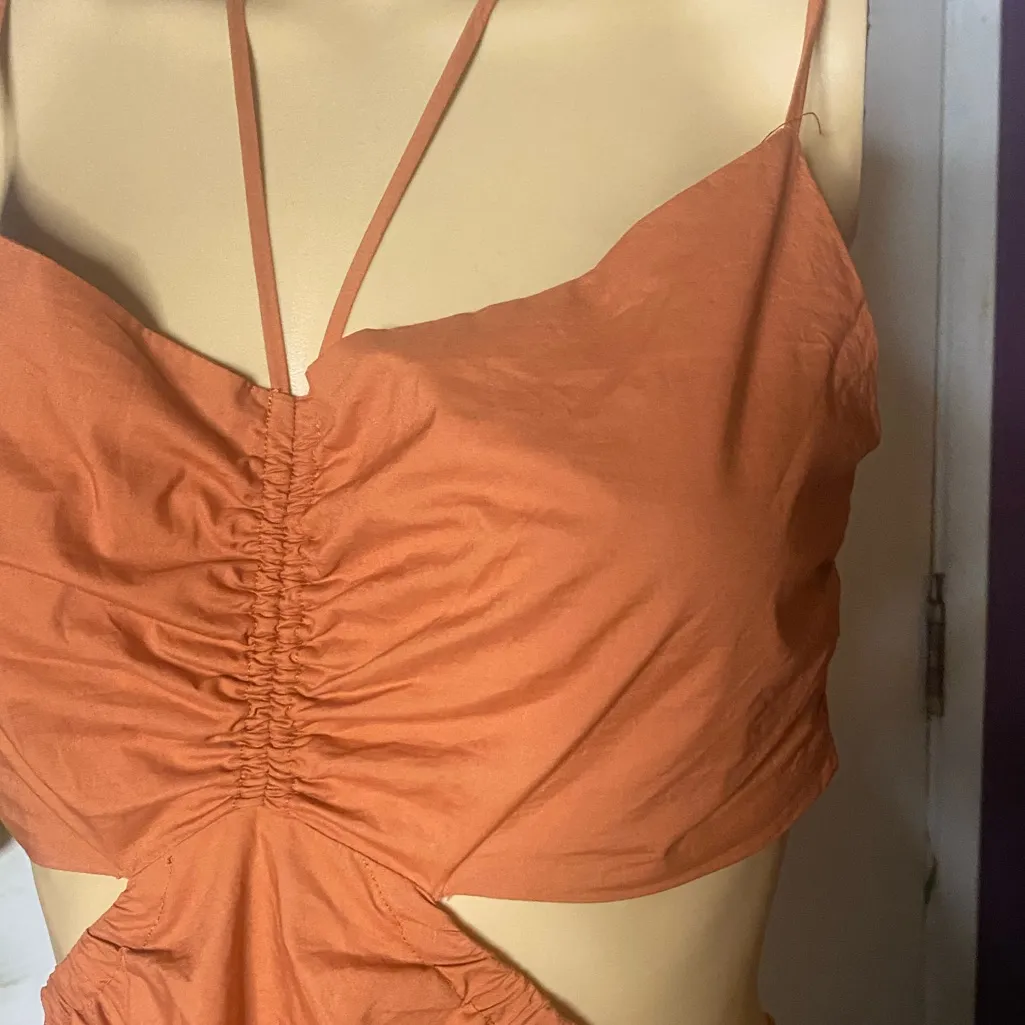 ASTR the Label Cutout Cotton Poplin Rust Orange Maxi Dress M Size M - Image 6