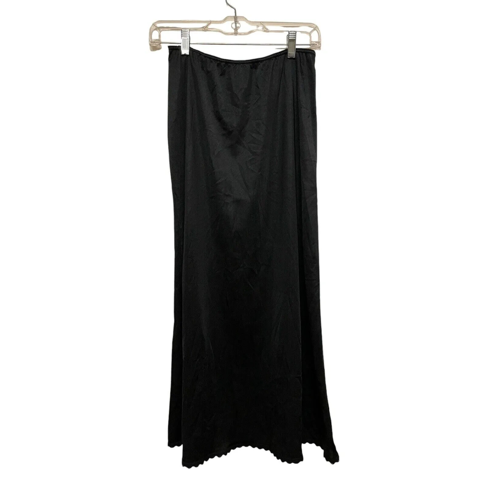 Vintage Warner's Slip Set Top Full Skirt Size Small/Medium Black Satin 1980s‎ - Image 8