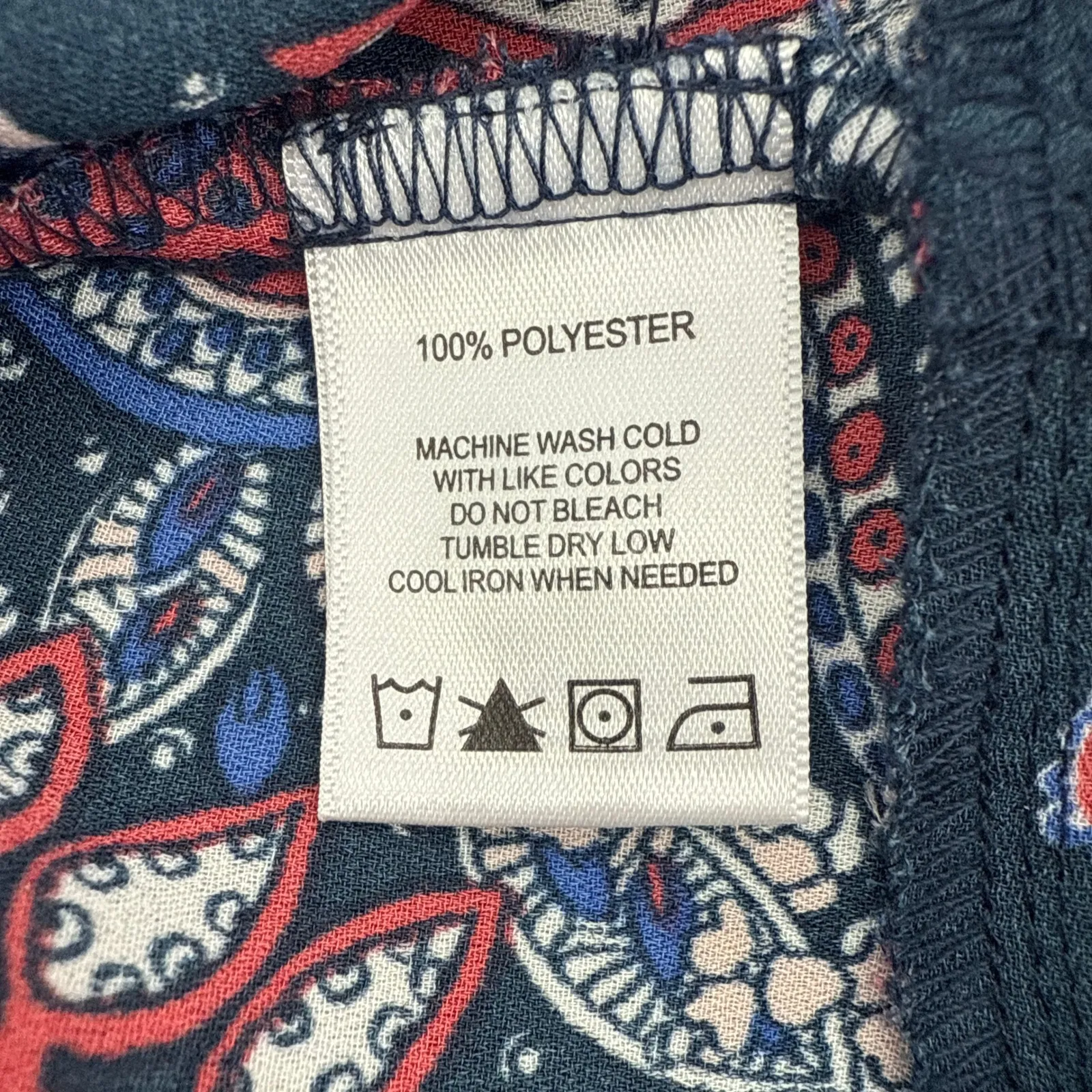 Foxcroft 1X Navy Red Floral Print Long Sleeve V Neck Blouse Womens Career Office - Image 6