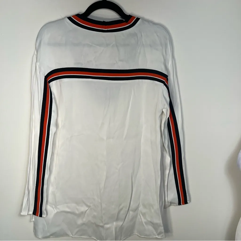 Zara White Top with Black and Orange Stripes size XS casual - Image 4