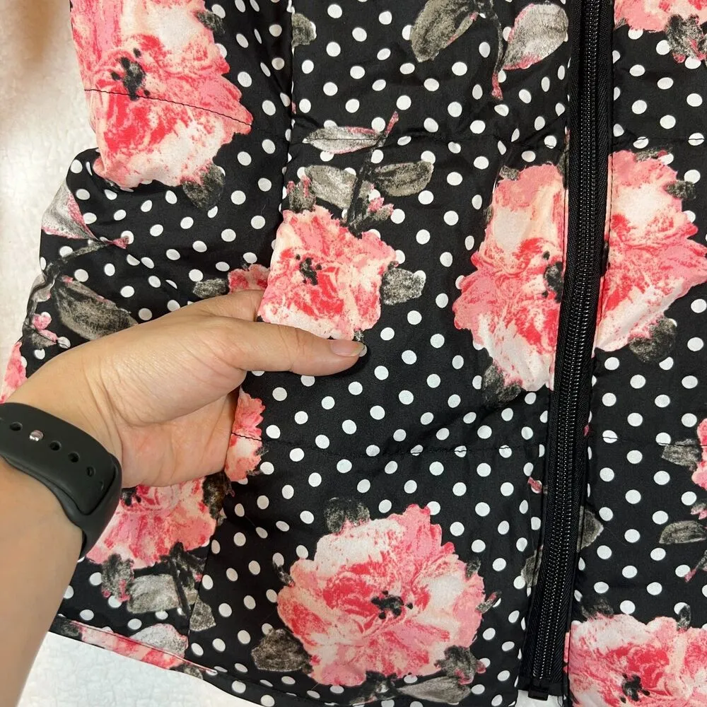 Puffer Jacket Medium Floral Polka Dot Lightweight - Image 4