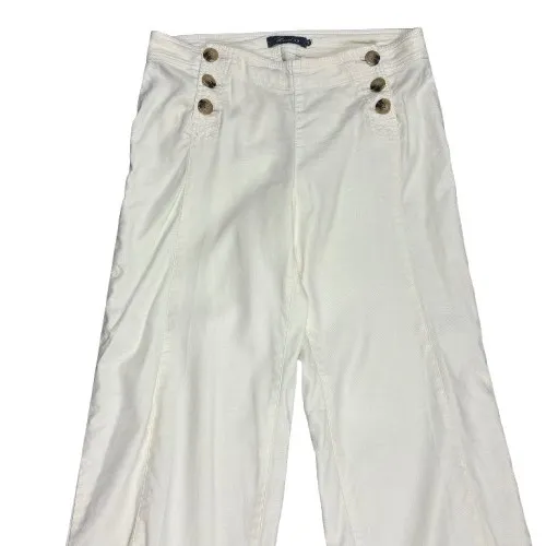 Level 99 Linen Blend Sailor Pants Wide Leg Button Front Cream Coastal Size 27 - Image 2