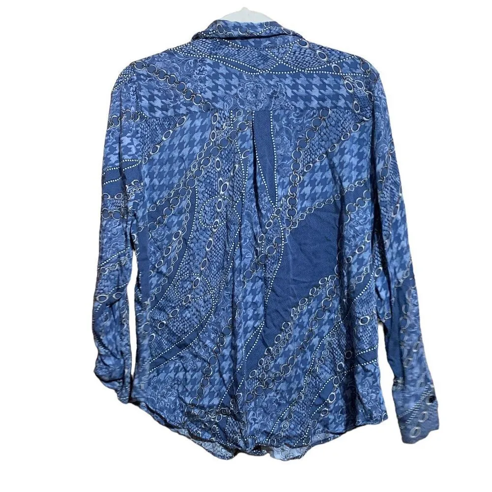 Chico's Womens Size 12 14 Multicolor Chain Link Print Button Up Shirt Blouse - Image 4