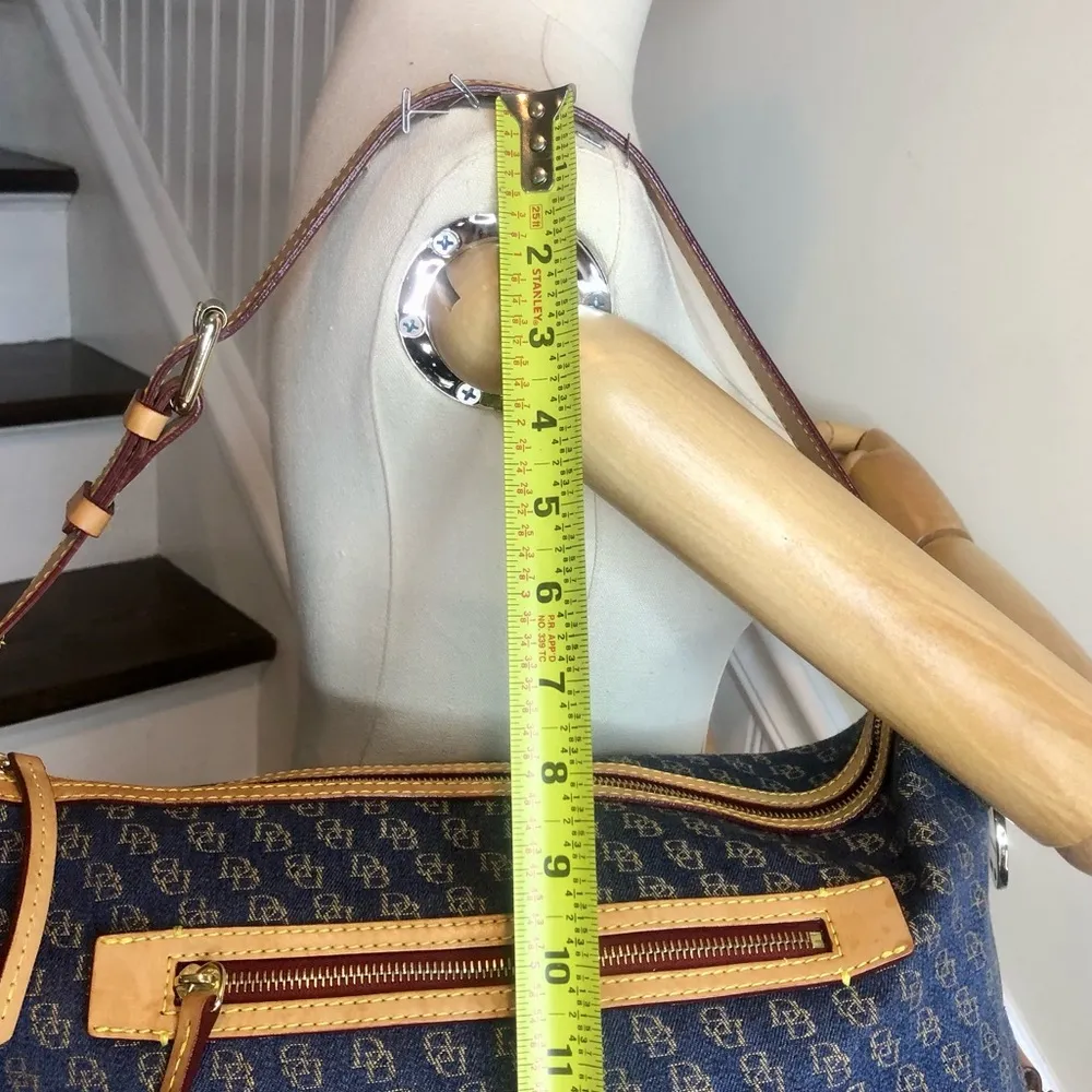 Vintage Dooney and Bourkey Blue Jacquard Monogram Top Zipper Tote Shoulder Bag - Image 13