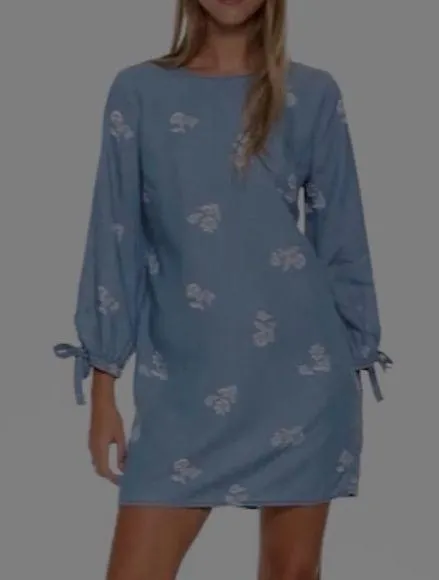 Old Navy Tencel Tie Cuff Shift Dress Women’s Blue Chambray Plus Size 3X Floral - Image 2