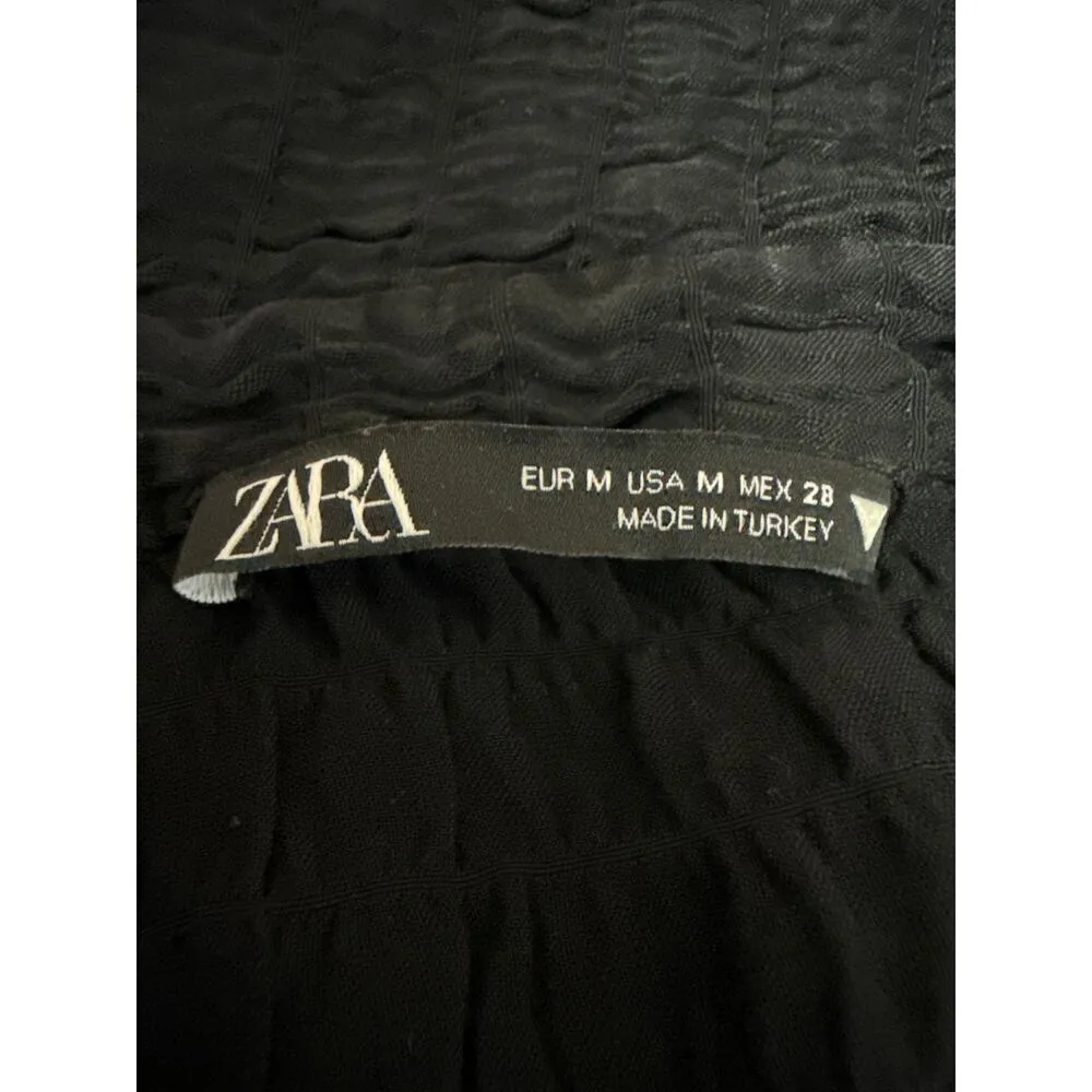 Zara Black Long Sleeve Striped Textured Collared Button Down Shirt Blouse Top M - Image 4