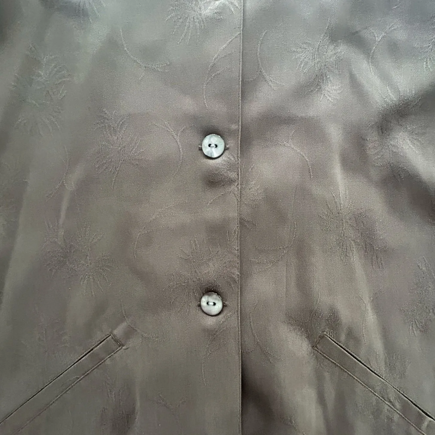 Chico's 100% Silk Blazer Pants Set Womens M/L Asian Art Lining Brown Suit Outfit - Image 4