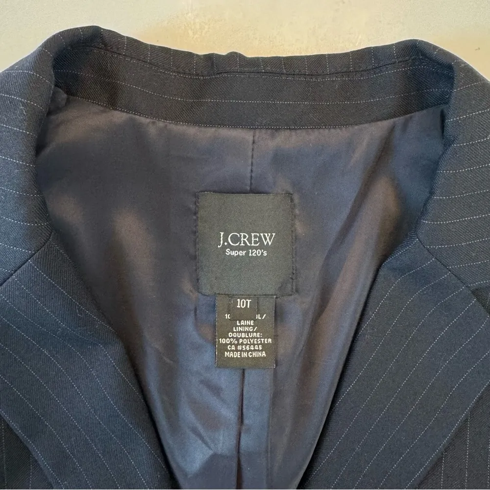 J Crew Super 120’s Blazer Suit Jacket 10T 10 Tall Black Pinstriped 2 Button Wool - Image 7