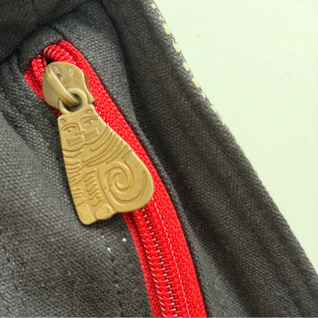 Laurel Burch Purse Crossbody Cats Sequin Flowers Aztec Pockets Black White Red - Image 15