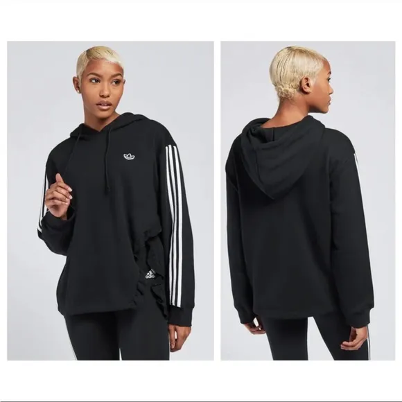 Adidas Bellista Ruffle Hoodie Sweatshirt Black Size Small - Image 2