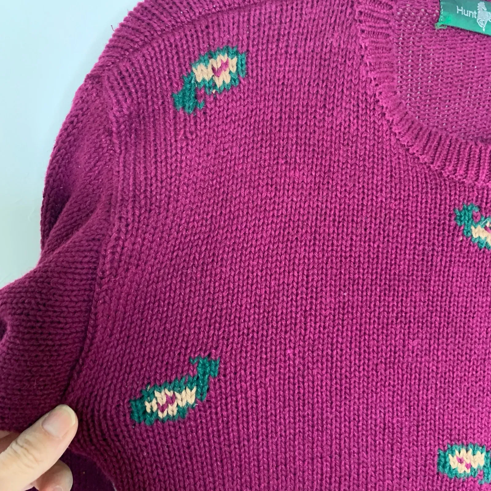 Vintage Hunt Club Maroon Sweater Floral Design Sz Small Linen Cotton - Image 8