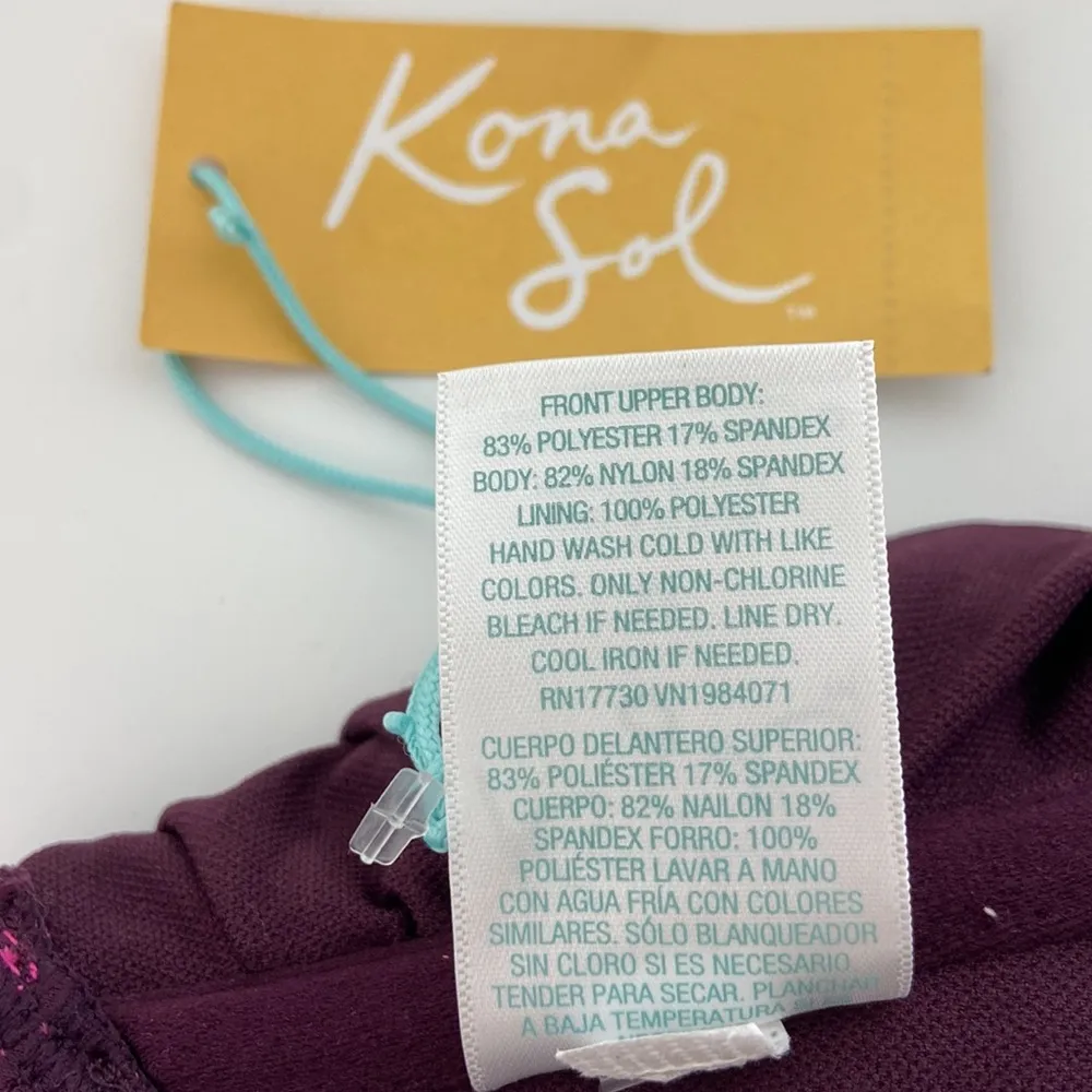 Kona Sol Burgundy Pink Colorblock Square Neck Bandeau Swim Top Size Medium NWT - Image 9