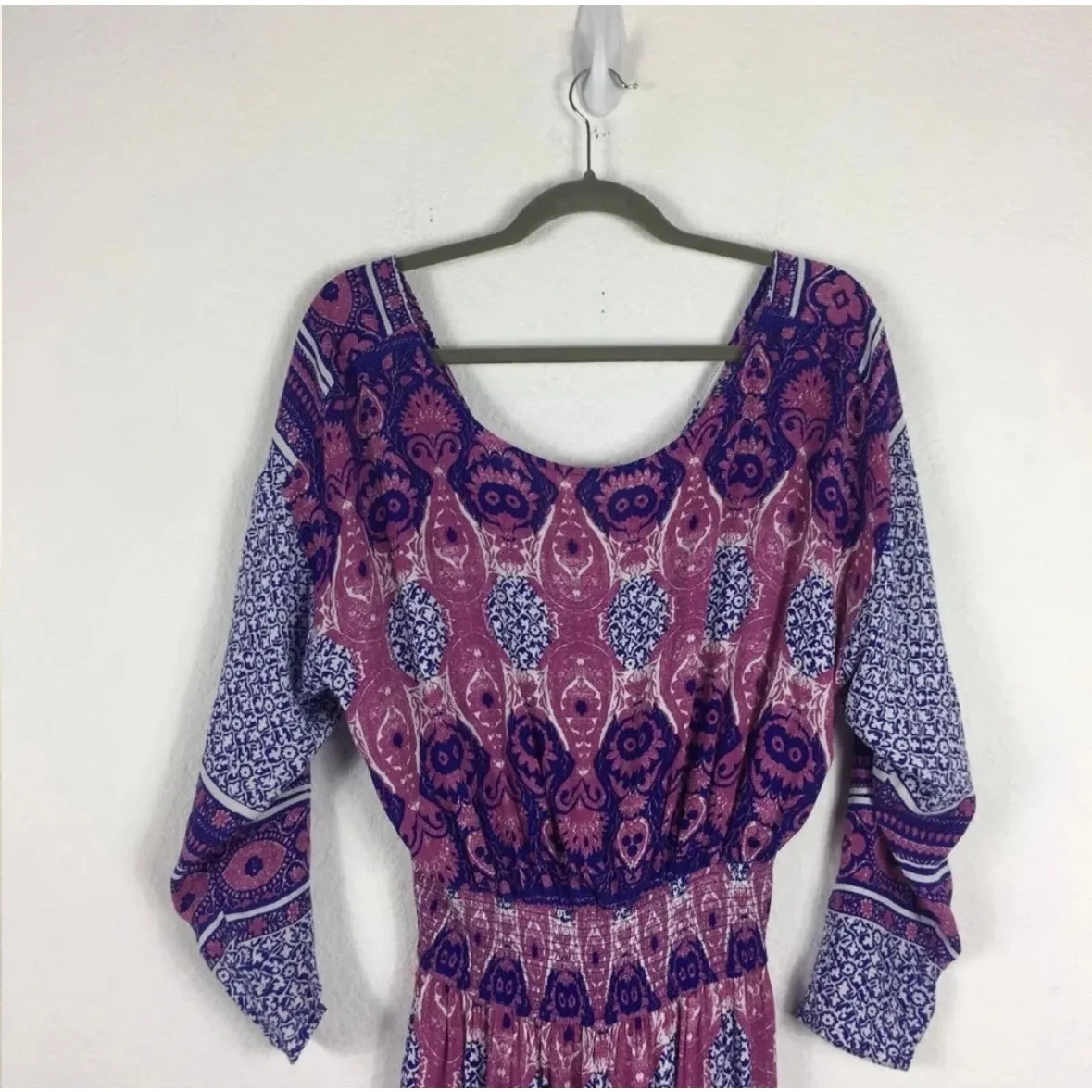 Free People She's a Lady Reversible Midi Dress XS Purple Tribal Mix Print Boho - Image 13