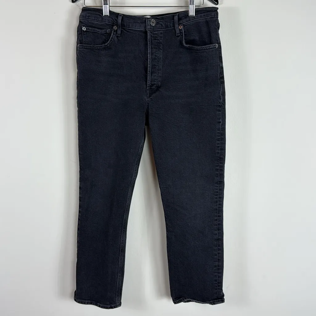 AGOLDE  Hogh Rise Riley Crop in Washed Black Button Fly Size 32‎ - Image 3