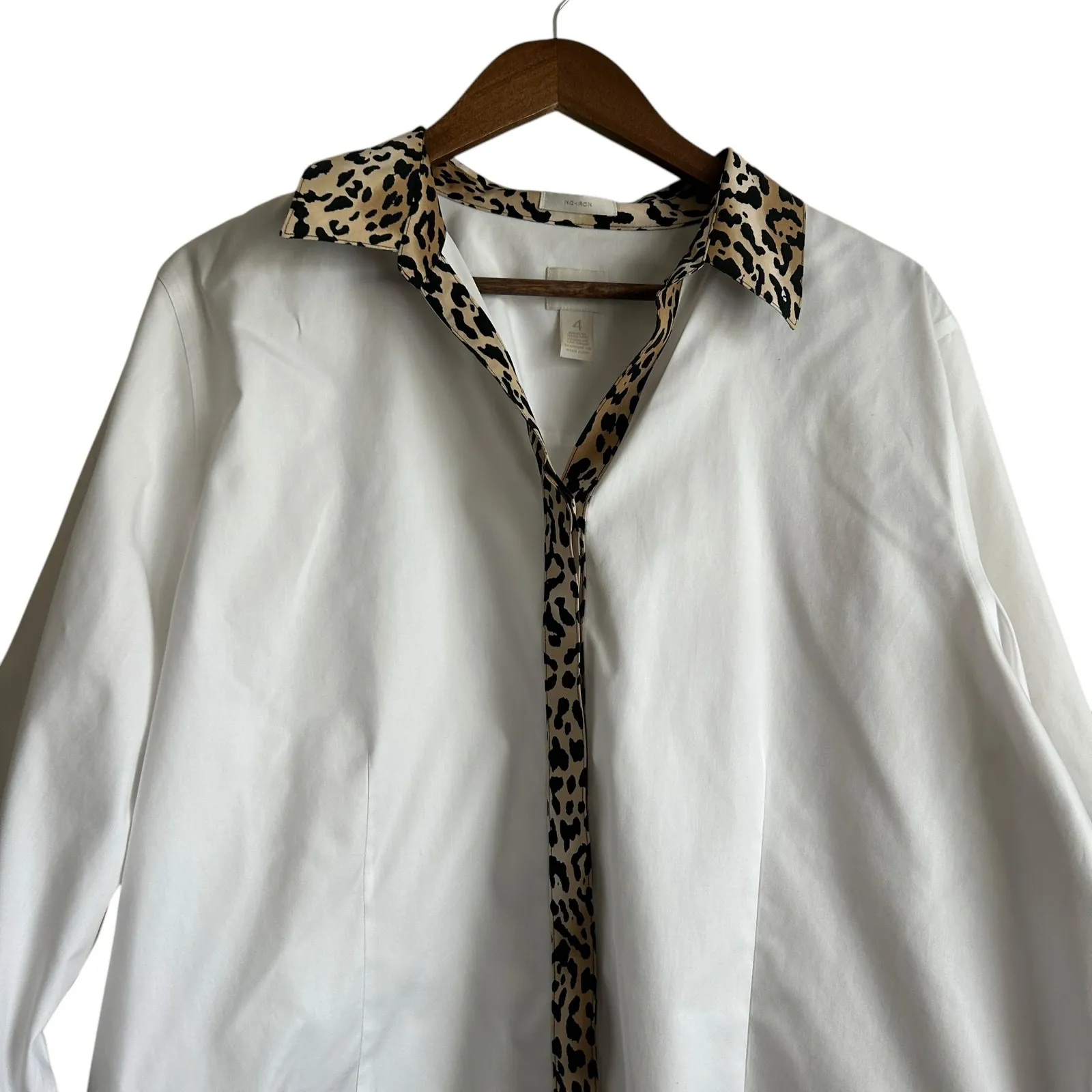 Chicos 4 Women Top 2X White Cheetah Trim‎ Button Up Chic Contemporary Office - Image 6