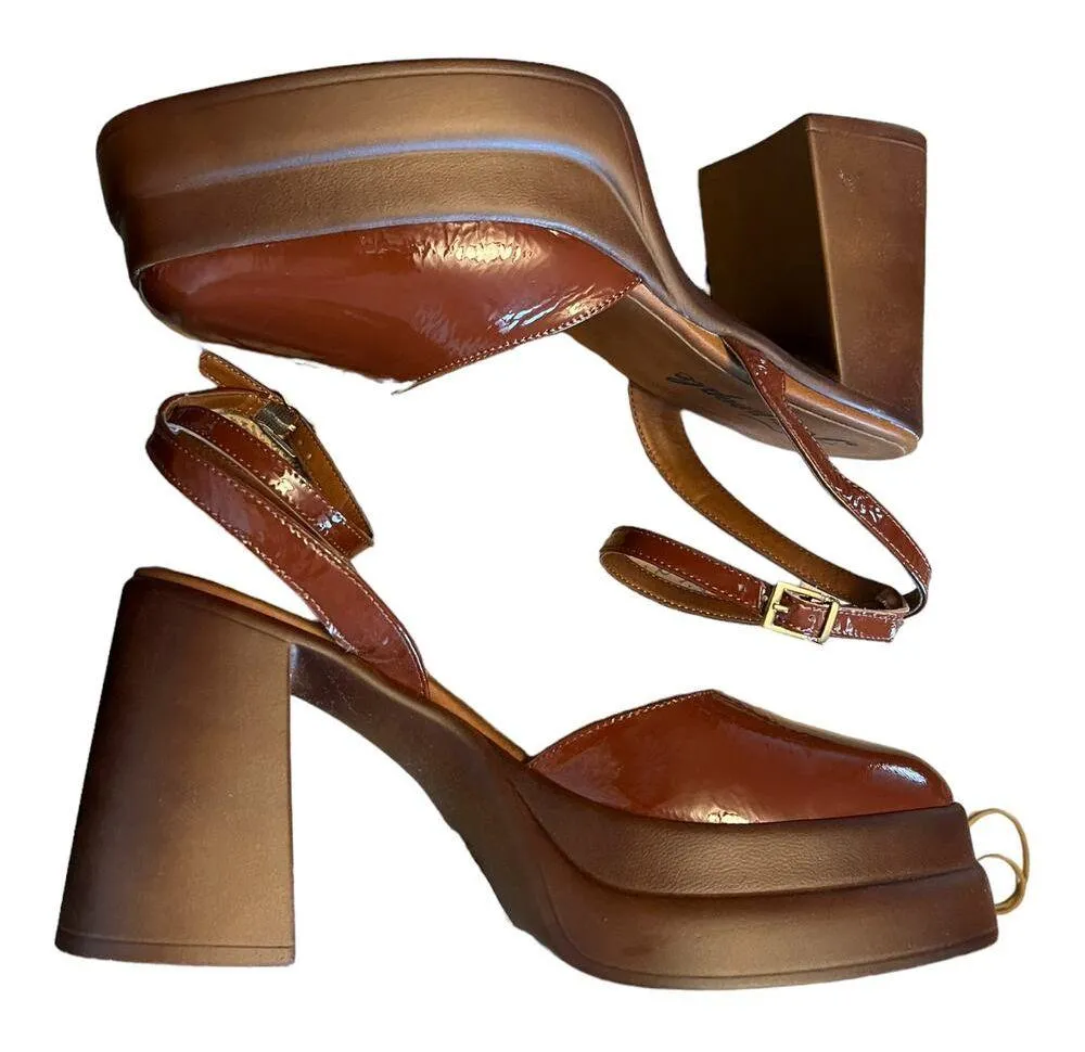 FREE PEOPLE Patent Leather Pumps Double Stack Platform Pecan Italy EU 39.5 US 9 - Image 3