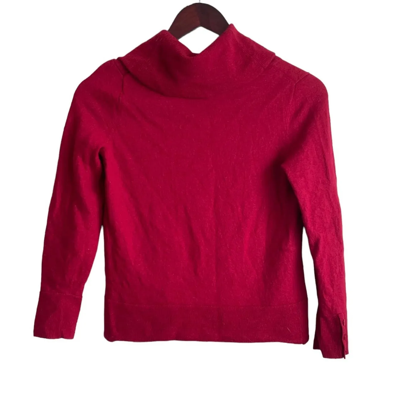 Talbots Women Crop Sweater M Red Merino Wool Cowl‎ Neck Classic Capsule Minimal - Image 3