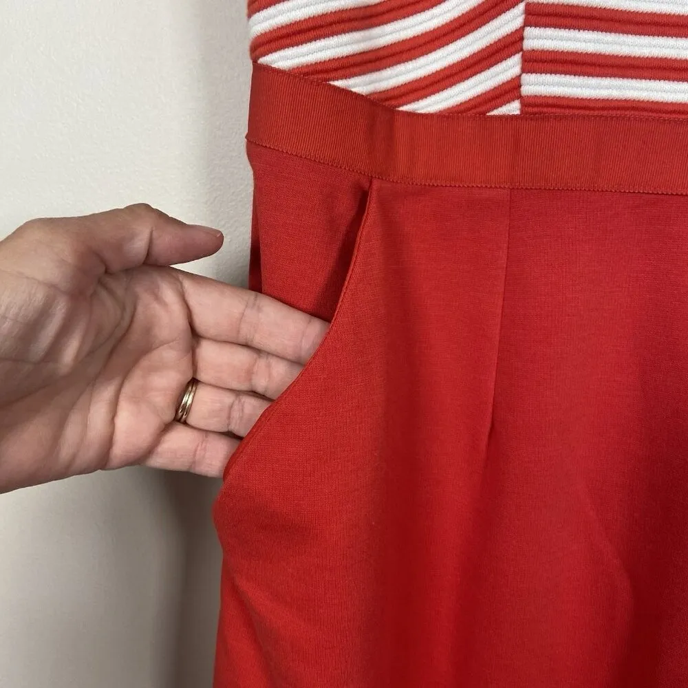 Boden Women's Dress Knit Striped Pockets Red White V Neck Tomato Girl US 8 Lined - Image 5