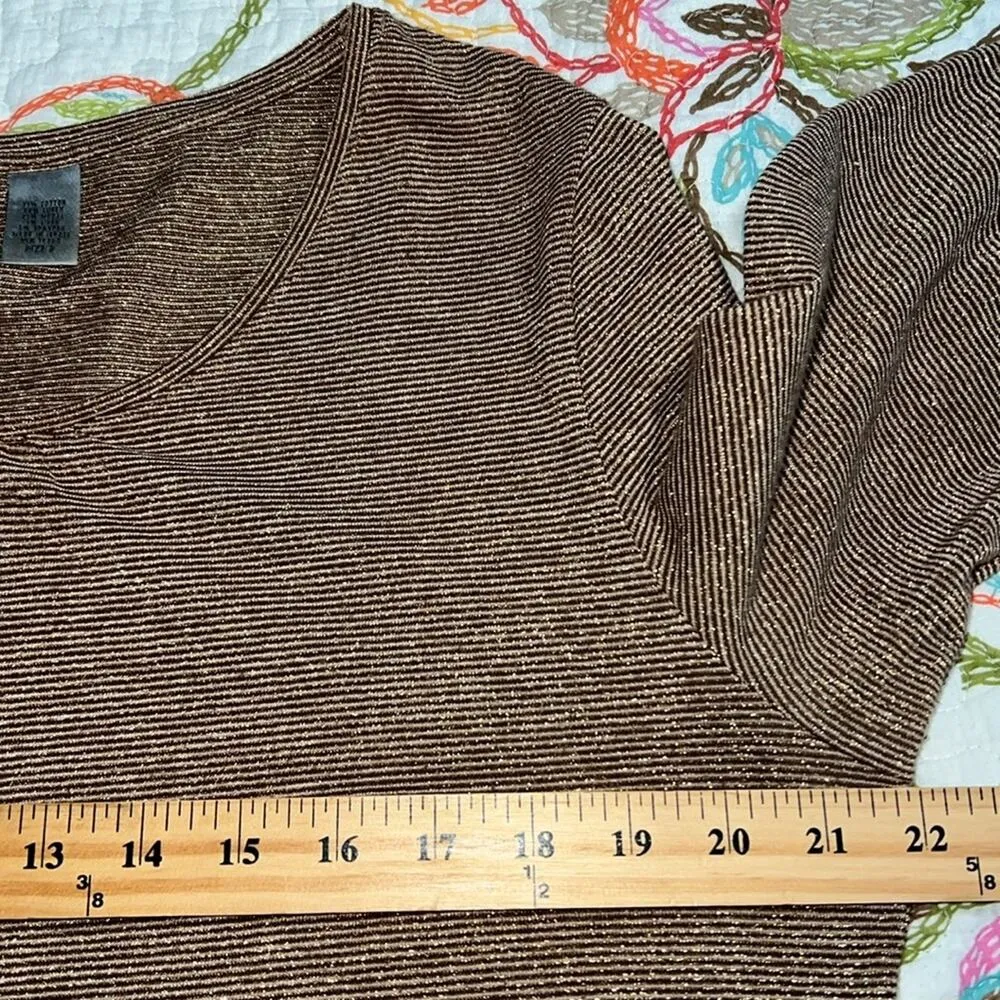 Chico's Chico’s womens sz 2 medium pullover striped gold metallic long sleeve tee shirt - Image 4