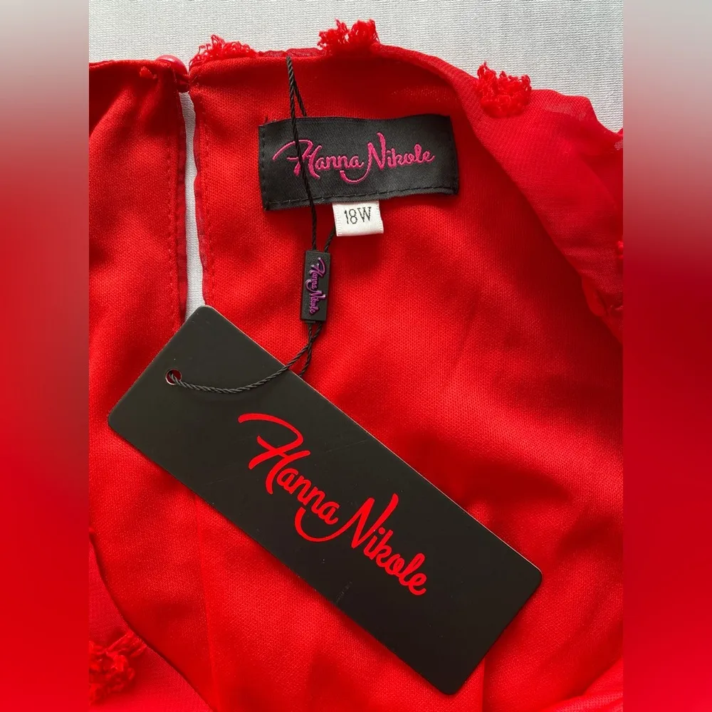 Chiffon Swiss Dot Empire Dress Plus Size Red Long Sheer Sleeve Elastic Waist 18W - Image 7