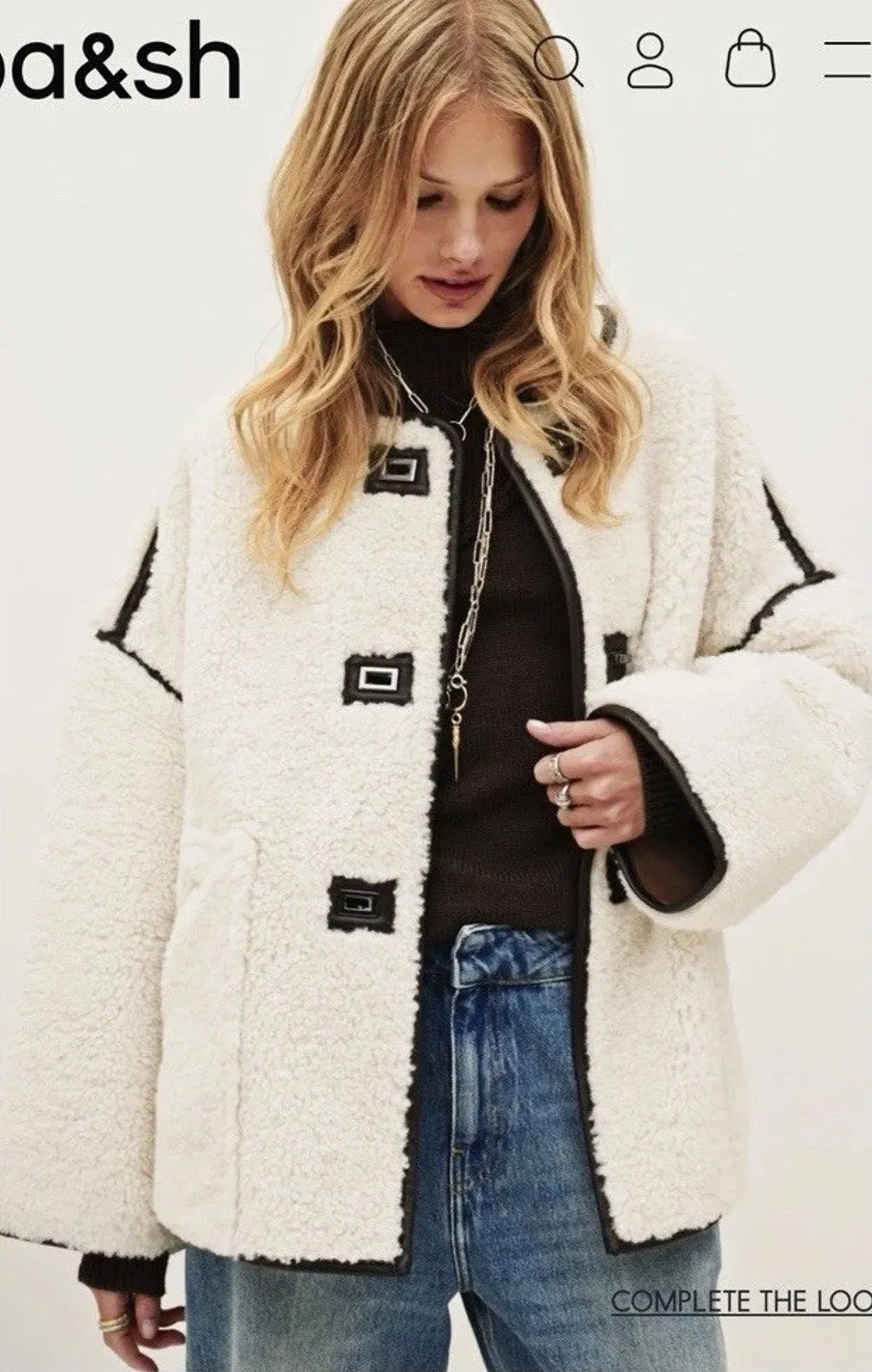 ba&sh BASH maury Faux Shearling short coat Ecru Oversized Sz 0 NWT $480 - Image 2