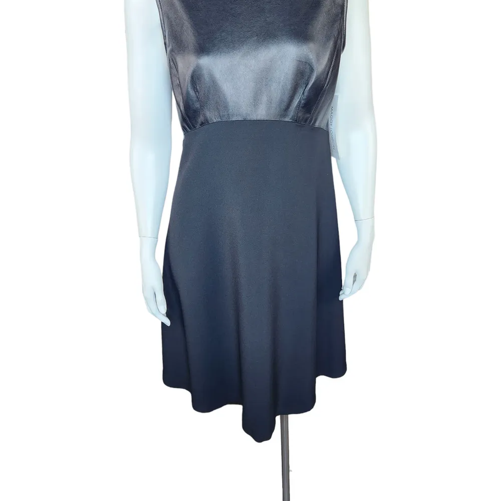 NWT Maggy London Womens 12 Black Faux Leather Fit and Flare Sleeveless Dress - Image 3