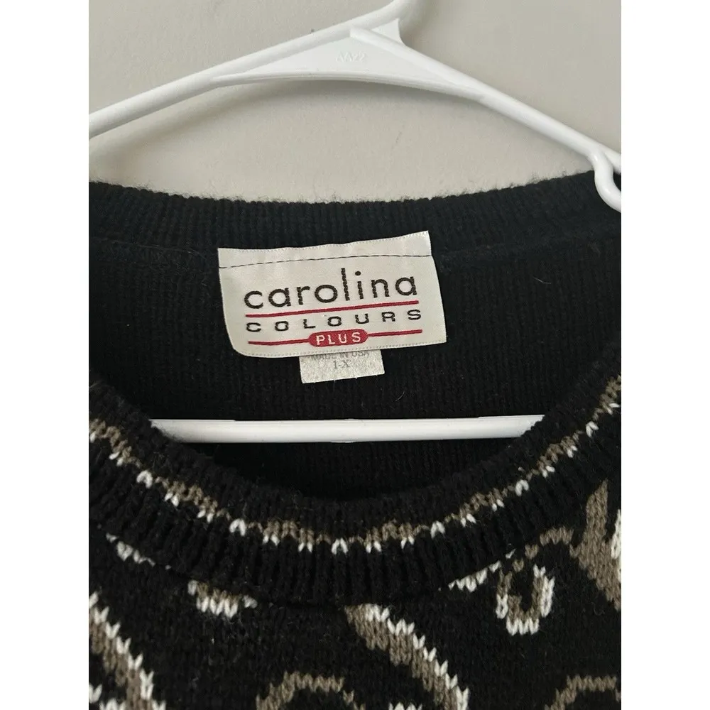 Vintage Carolina Colours Made In USA Abstract Tunic Sweater Size 1X Retro Unique Black - Image 5