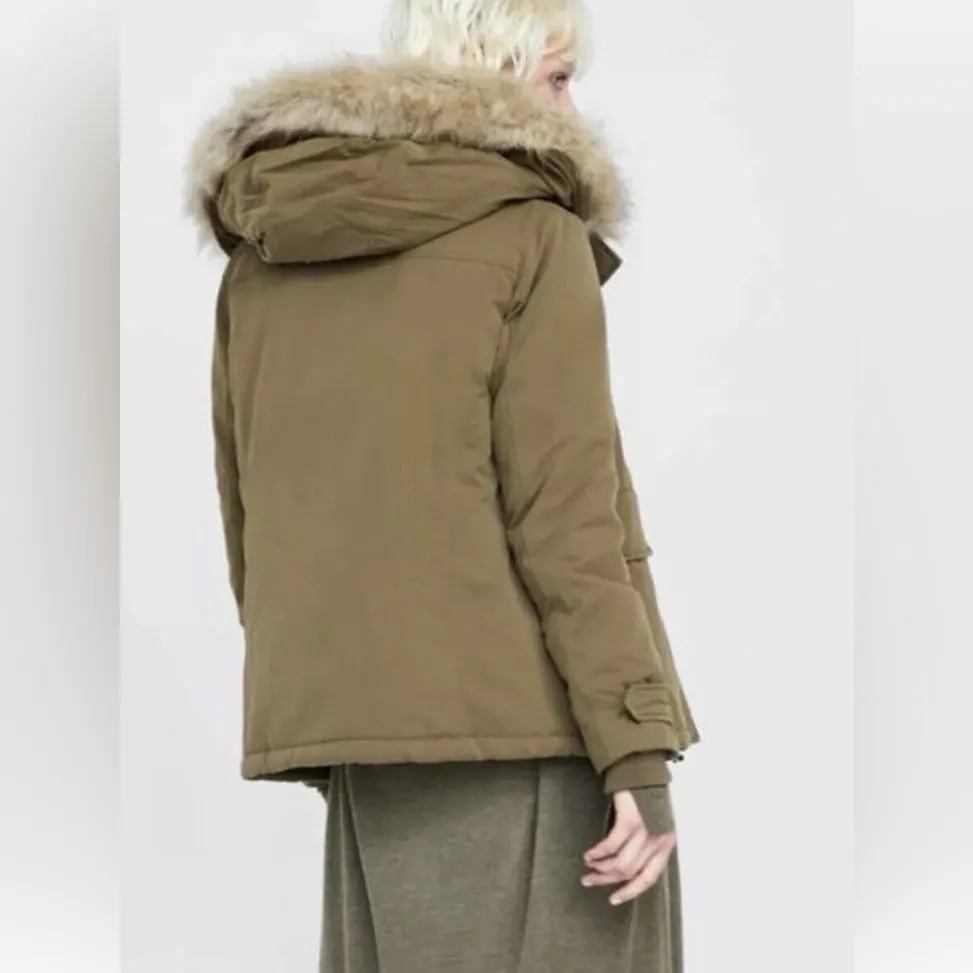 Zara Puffer Parka Coat Hooded Jacket With Faux Fur Trim - Image 2