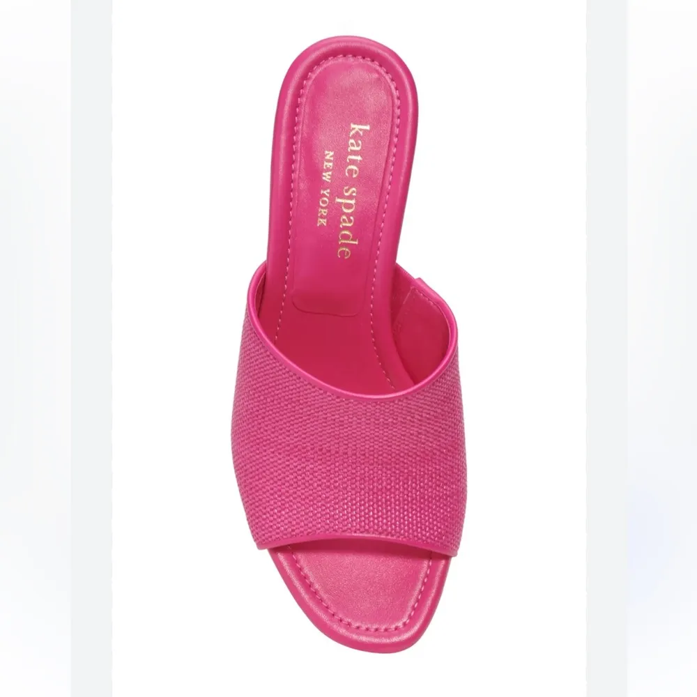 Kate Spade Malibu Raffia Pink Leather Slide Kitten Heels - Image 2