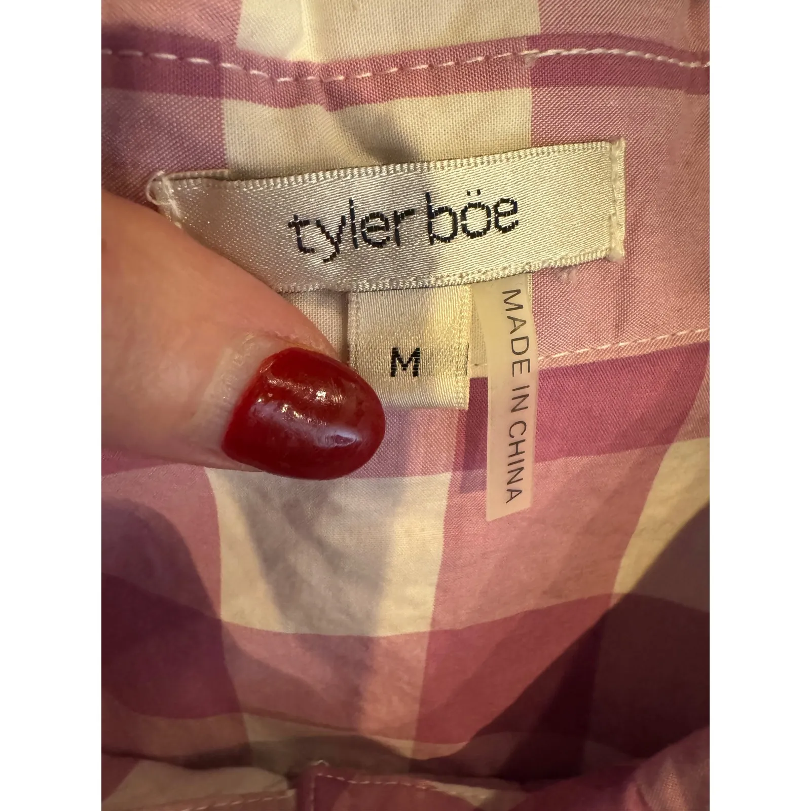 Tyler Boe Shirt Women Medium Purple White Gingham Long Sleeve Button Down Tunic - Image 9