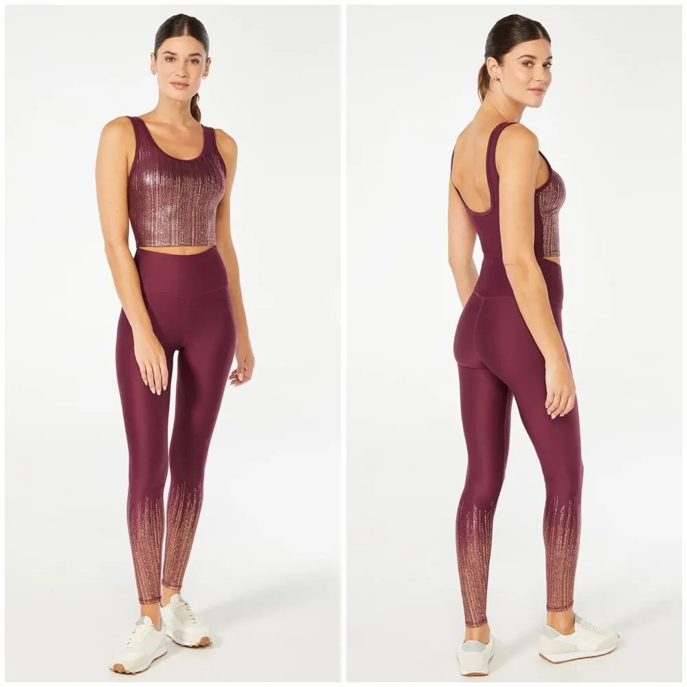 💕MARIKA💕 Marley Metallic Sports Bra + Leggings Grape Wine/ Copper Medium M NWT - Image 2
