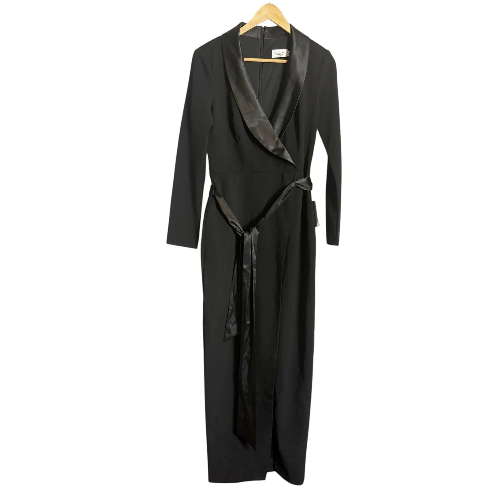 Eliza J Black Tuxedo Long Sleeve Cocktail Evening Formal Parry Wrap Gown Size 6 - Image 3