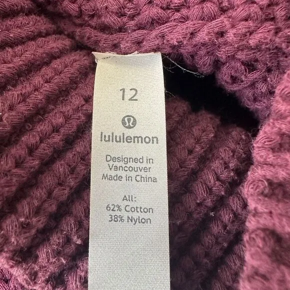 Lululemon Chunky Cable Knit Turtleneck Sweater‎ Burgundy Cozy Pullover Womens 12 Purple - Image 5