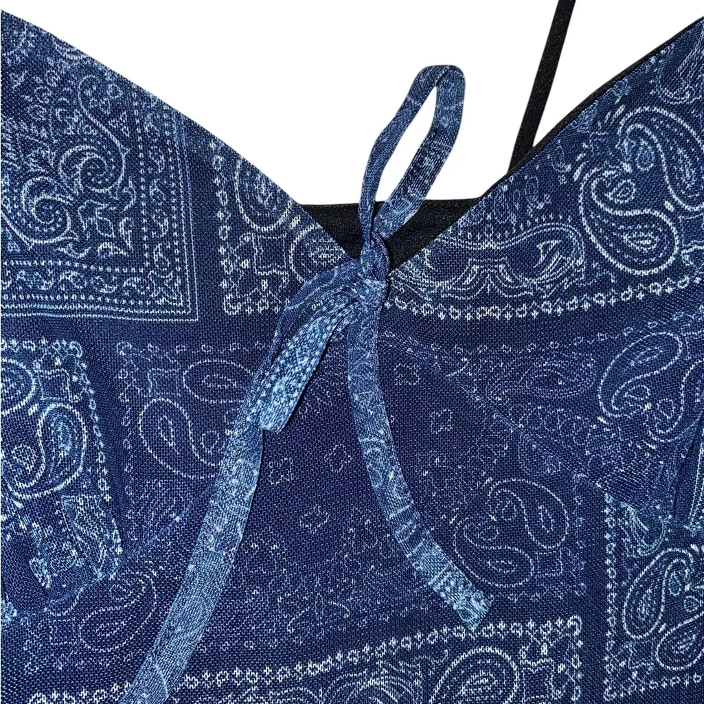 Urban Outfitters Elodie Bandana Print Mesh Mini Dress Blue Paisley slip Dress - Image 7