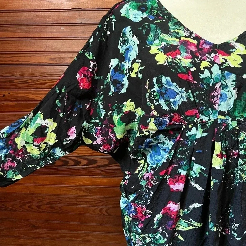 Maeve Anthropologie Black Floral Petal Palette Tunic Dress Size XS - Image 5