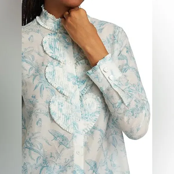 Alice + Olivia Kurt Ruffle Pintuck Blouse S - Image 5