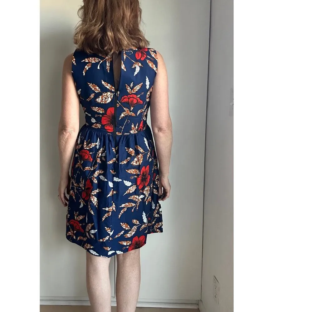 Vintage Handmade Dress Hawaiian hibiscus Print Knee Length Size Small Blue Red - Image 8