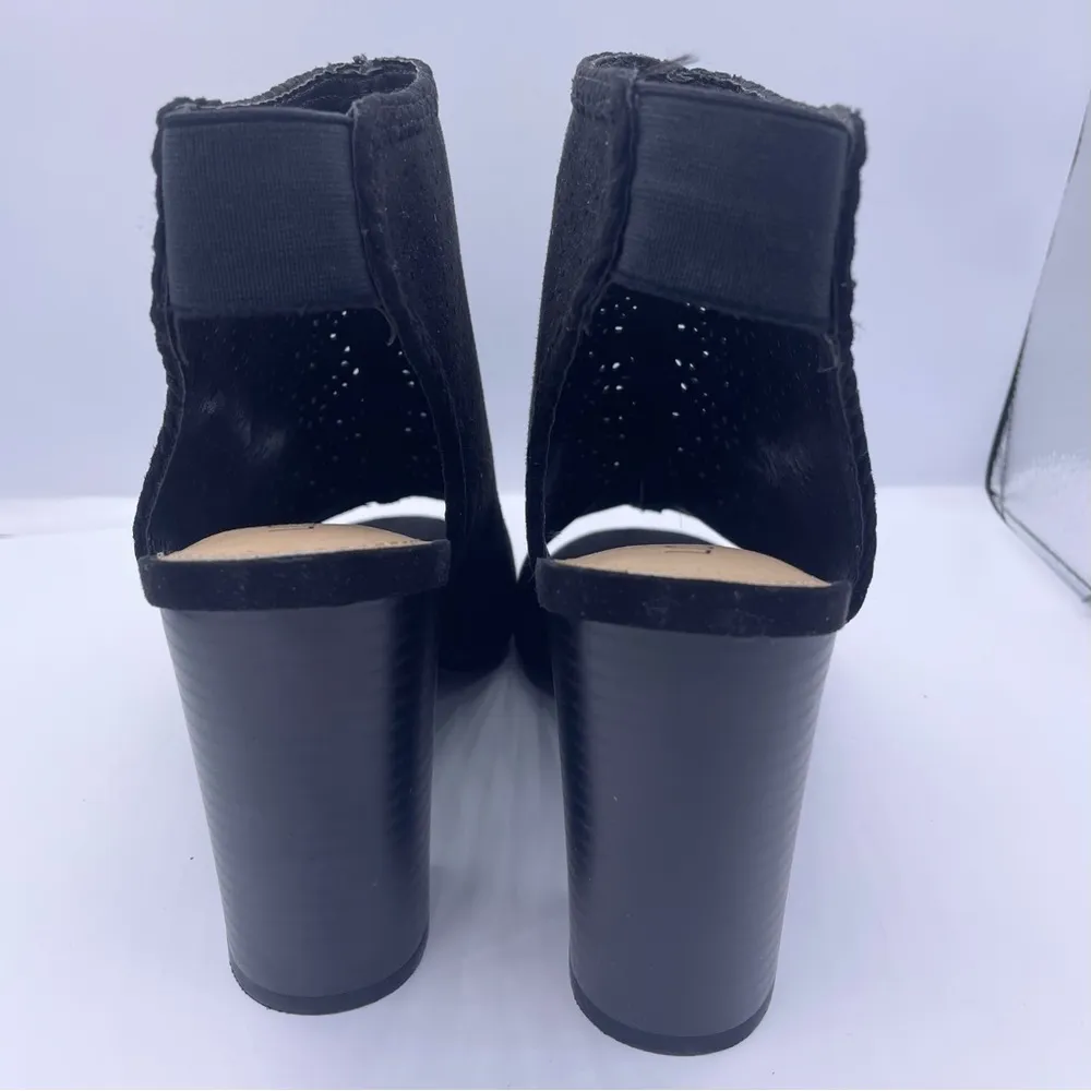 suede cut-out peep toe black boots women Size 8 1/2 - Image 9