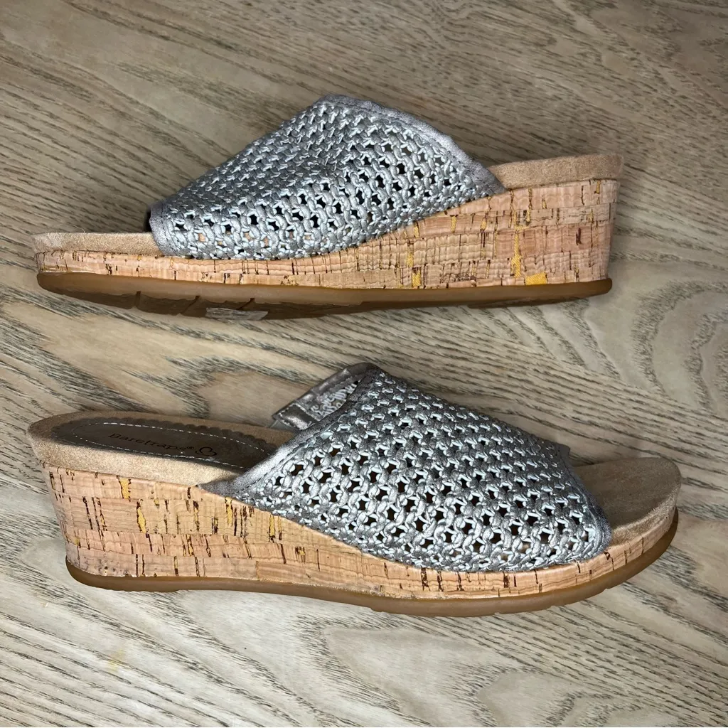 BareTraps Flossey Silver Woven Cork Wedge Sandal Comfort Slip On Women’s Size 10 - Image 7