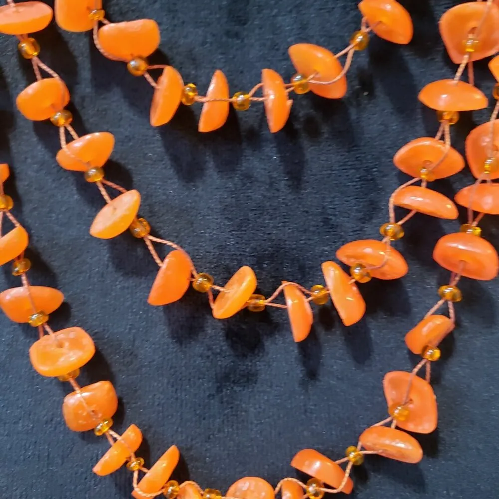 Women's Fashion Three Strand Orange Carnelian Gemstone Charm Necklace Jewelry - Image 3