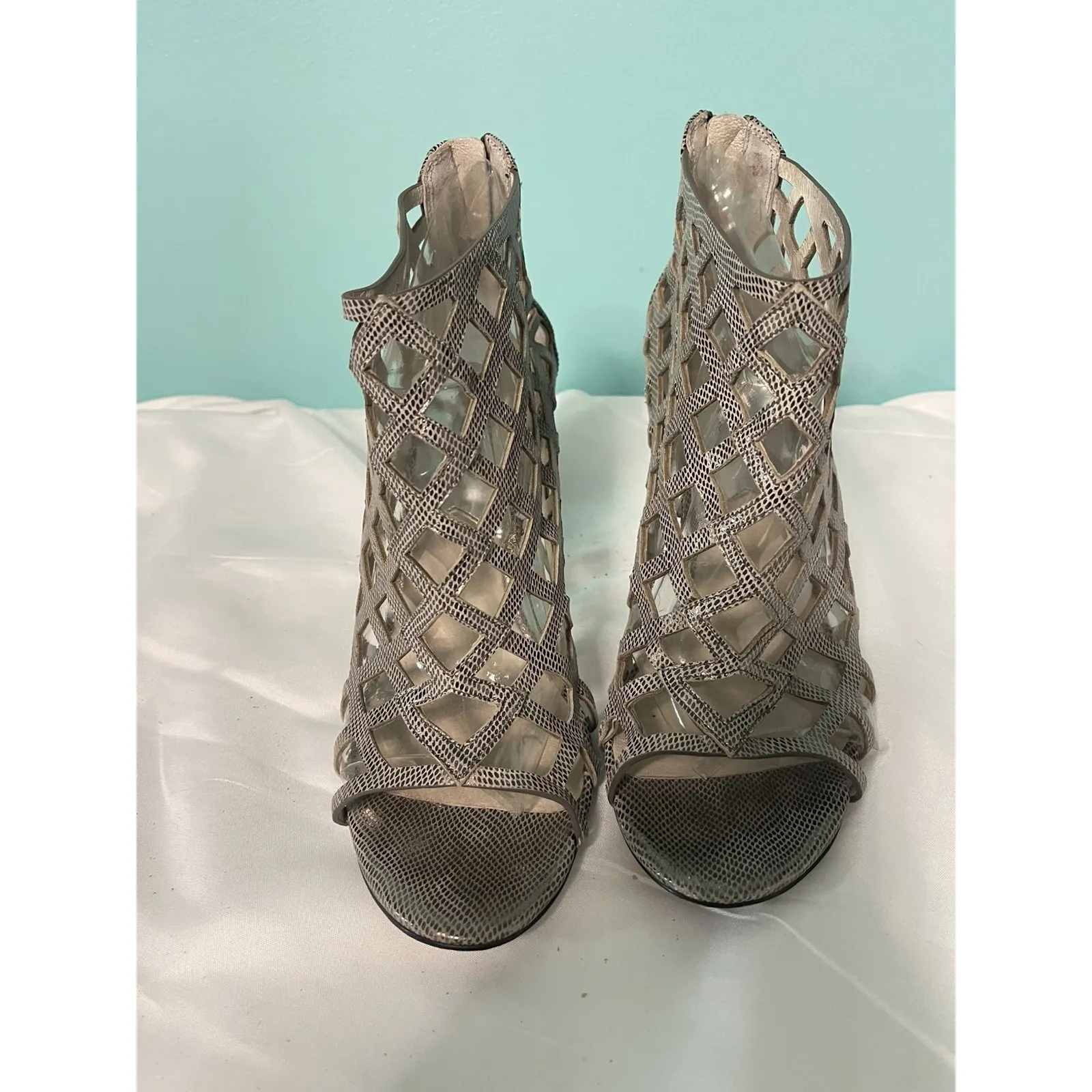 Michael Kors‎ Yvonne Booties Khaki Rhinestone-Embellished Caged Shoe 8.5 S-435 - Image 2