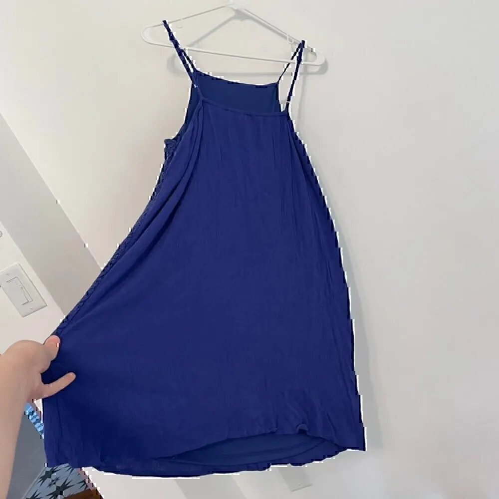 XHILARATION Cobalt Blue Floral Crochet Lace Trim Square Neck Trapeze Swing Dress - Image 11