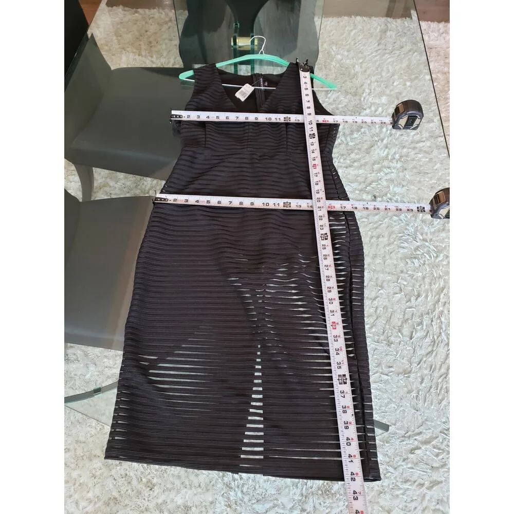 Haute Monde Sheath Dress Womens L Black Mesh Striped Lined Deep V Neck Back Zip - Image 8